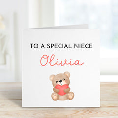 Card For Niece Personalised Birthday Gift Card To A Special Niece's Happy Birthday Card With Cute Bear Card For Her