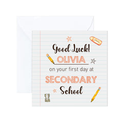 Personalised First Day At School Card  For Boy Girl Good Luck Gift Card Happy First Day Secondary School Back To School Son Daughter