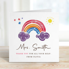 Cute Card For Teacher Thank You Card Rainbow Personalised Card End Of Year School Preschool Nursery Primary Teacher Appreciation Gift Card