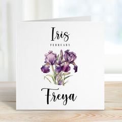 February Birthday Card Personalised Birth Flower Card For Born In February Birth With Name Birth Month Iris Gifts For Her Friend Mum Sister