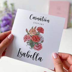 January Birthday Card Carnation Personalised Birth Flower Card For Born In January Birth With Name Birth Month For Her Friend