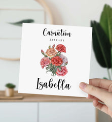 January Birthday Card Carnation Personalised Birth Flower Card For Born In January Birth With Name Birth Month For Her Friend