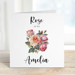 June Birthday Card Rose Birth Flower Card For Born In June Personalised Birth Birthday Card With Name Birth Month Rose Gift For Her Friend