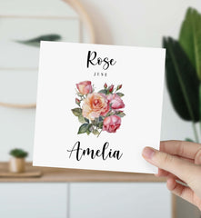 June Birthday Card Rose Birth Flower Card For Born In June Personalised Birth Birthday Card With Name Birth Month Rose Gift For Her Friend