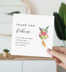 Thank You Card With Name Floral Personalised Gift Card For Her Him Appreciation Card Cute Teacher Nurse Doctor Friend Boss Colleague