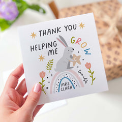 Teacher Thank You Card With Cute Rabbit Floral And Name Gift Card For Primary Nursery Reception For Gratitude Gift For Her Him Apperation