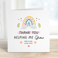 Thank You Cute Card With Cute Cute Rainbow Design And Name Gift Card For Primary Teacher And Nursery With Thank You Helping Me Grow