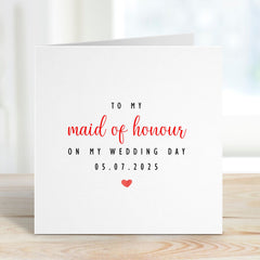 Maid Of Honour Wedding Day Card Personalised Card With Date Card For Maid Of Honour From Bride Bridal Shower Hen Party Gift Card