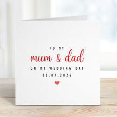 Personalised Mum And Dad Wedding Day Card For Mum & Dad - To My Mum And Dad With Date To Parents Mother Of The Bride Father Of The Bride