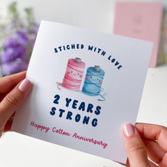 2Nd Anniversary Card Stiched With Love 2 Years Strong Happy Cotton Cute Anniversary For Couple Wife Husband Boyfriend Girlfriend Partner