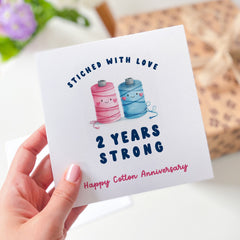 2Nd Anniversary Card Stiched With Love 2 Years Strong Happy Cotton Cute Anniversary For Couple Wife Husband Boyfriend Girlfriend Partner