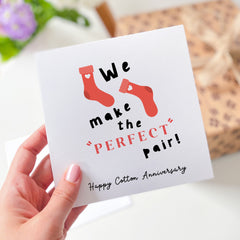 Happy Cotton Anniversary Card For Married Couples Funny Second Anniversary "We Make The Perfect Pair" Cute Socks 2Nd Anniversary Gift Card