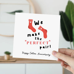 Happy Cotton Anniversary Card For Married Couples Funny Second Anniversary "We Make The Perfect Pair" Cute Socks 2Nd Anniversary Gift Card