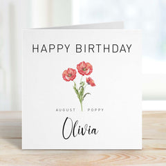 August Birth Flower Card For Born In August With Name Happy Birthday Card With Name Flowers Birth Month Birth Birthday Poppy For Her Him