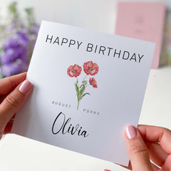 August Birth Flower Card For Born In August With Name Happy Birthday Card With Name Flowers Birth Month Birth Birthday Poppy For Her Him