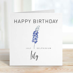 July Birth Flower Card Delphinium Born In July Personalised Birthday Card With Name Month Delphinium Gift Card Her Him Friend Sister Auntie