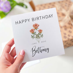 June Birthday Card Rose Birth Flower Card For Born In June Personalised Happy Birthday Card With Name Birth Month Rose For Her Girlfriend