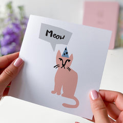 Cat Birthday Card Funny Meow Text Party Cat Cute Animal Art Card For Him Herboyfriend Girlfriend Kids For Cat Lover For Pet Owners