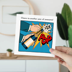 Cheers To Another Year Of Awesome Card With Pop-Art Design Happy Birthday Card For Her Him Friend Husband Wife Greeting For New Year