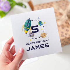 Space Birthday Card Personalised Kids Birthday Card For Boy Girl With Name And Age Rocket Themed For Boys Space Lover Nephew Son Grandson