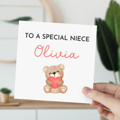 Card For Niece Personalised Birthday Gift Card To A Special Niece's Happy Birthday Card With Cute Bear Card For Her