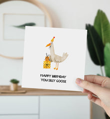 Happy Birthday You Silly Goose Funny Birthday Card Cartoon Animals Cute Birthday Card With Party Hat Novelty Animal Card For Friends