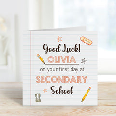 Personalised First Day At School Card  For Boy Girl Good Luck Gift Card Happy First Day Secondary School Back To School Son Daughter