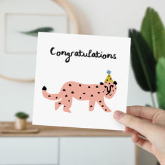 Congratulations Gift Card With Cute Puma For Her Him Friends Funny Puma Congratsâ Card Greeting Card Pink Panter Happy Birthday Gift Card