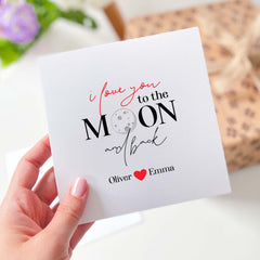 I Love You To The Moon And Back Card With Couple Name Anniversary For Him Her Valentines Day Boyfriend Girlfriend Wife Husband Birthday