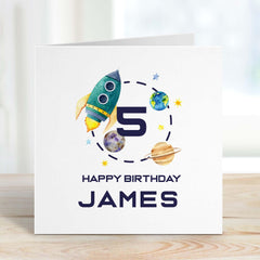 Space Birthday Card Personalised Kids Birthday Card For Boy Girl With Name And Age Rocket Themed For Boys Space Lover Nephew Son Grandson