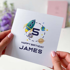 Space Birthday Card Personalised Kids Birthday Card For Boy Girl With Name And Age Rocket Themed For Boys Space Lover Nephew Son Grandson