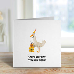 Happy Birthday You Silly Goose Funny Birthday Card Cartoon Animals Cute Birthday Card With Party Hat Novelty Animal Card For Friends