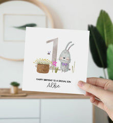 Personalised First Birthday Card With Cute Rabbit Happy 1St Birthday To Special A Son Gift Card 1St For Nephew Niece Grandson Granddaughter