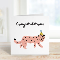 Congratulations Gift Card With Cute Puma For Her Him Friends Funny Puma Congratsâ Card Greeting Card Pink Panter Happy Birthday Gift Card