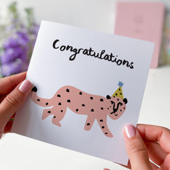 Congratulations Gift Card With Cute Puma For Her Him Friends Funny Puma Congratsâ Card Greeting Card Pink Panter Happy Birthday Gift Card