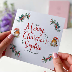 Personalised Christmas Card With Robin Bird Gift Card Happy Merry Christmas Xmas Cards Greeting Card For Her Friend Auntie Mum Grandma