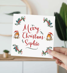 Personalised Christmas Card With Robin Bird Gift Card Happy Merry Christmas Xmas Cards Greeting Card For Her Friend Auntie Mum Grandma