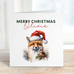 Personalised Merry Christmas Card With Name Cute Fox In Santa Hat Xmas Cards For Him Her Friend Mum Dad Auntie Uncle Grandma Grandad Nanny