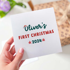 Personalised First Christmas Gift Card Baby's 1St Xmas With Name Santa Hat For New Baby Son Daughter Grandson Granddaughter Nephew Niece