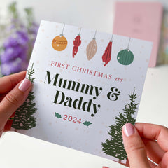 Personalised First Christmas As Mummy And Daddy New Dad Mum Xmas Card 1St Christmas As A Family Of Three Greeting Cards