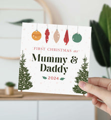 Personalised First Christmas As Mummy And Daddy New Dad Mum Xmas Card 1St Christmas As A Family Of Three Greeting Cards