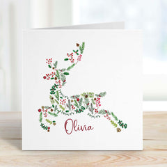 Merry Christmas Card With Name Floral Reindeer Xmas Cards For Boy Girl Nephew Niece Son Daughter Grandson Granddaughter