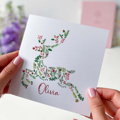 Merry Christmas Card With Name Floral Reindeer Xmas Cards For Boy Girl Nephew Niece Son Daughter Grandson Granddaughter