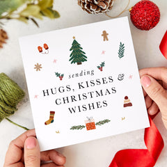 Sending Hugs Kisses Christmas Wishes Card With Cute Design Xmas Tree Card For Him Her Family Friend Mum Dad Grandma Grandad Nanny Wife Hubby