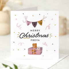 Joy Merry Christmas Card With Name Cute Pastel Colours Design Xmas Cards For Him Her Friend Mum Dad Employee Colleague Greeting Card