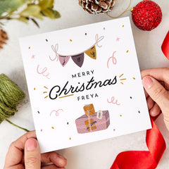 Joy Merry Christmas Card With Name Cute Pastel Colours Design Xmas Cards For Him Her Friend Mum Dad Employee Colleague Greeting Card