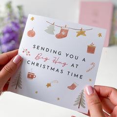 Sending You A Big Hugs At Christmas Time Card With Cute Design Xmas Card For Him Her Friend Mum Dad Grandma Grandad Auntie Uncle Nanny Nana