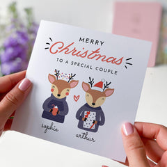 Personalised Christmas Card For A Couple Reindeer Xmas Card For Boyfriend Girlfriend Wife Husband Fiancee Newlywed Married Engaged