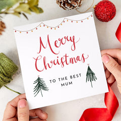 Merry Christmas To The Best Mum Card With Your Name For Mum Christmas Time For New Mum Mummy Simple Xmas Trees Design Xmas Gift Card