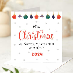 First Christmas As Nanny & Grandad Card With Grandchild Name And Xmas Gift Card Happy 1St Christmas New Grandad Nanny